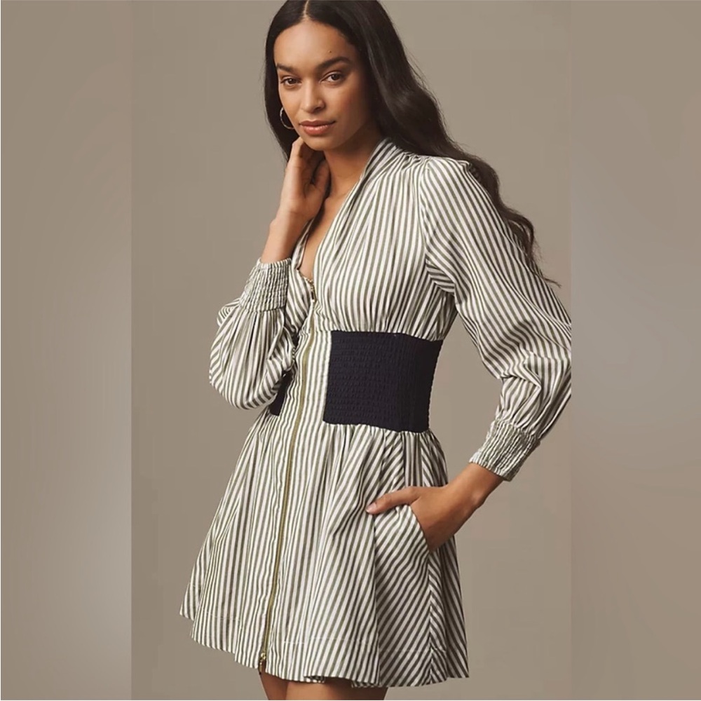 Anthropologie Striped Mini Dress with Black Waist Panel
